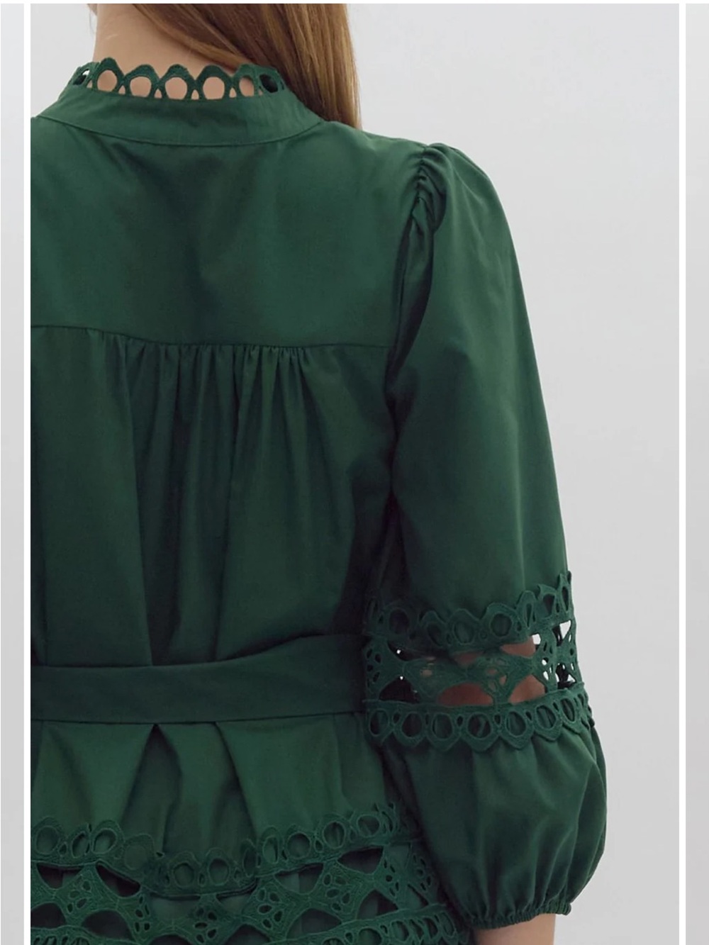 ENTRO Green Long Sleeve Lace-Trim pearl Button Front Dress - Picture 10 of 10